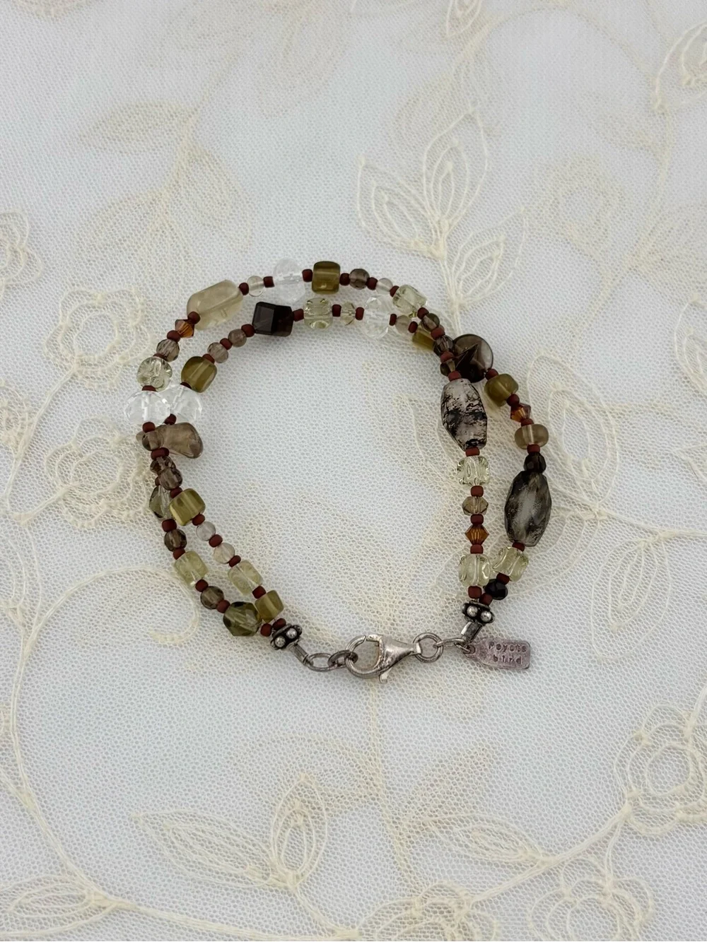 Vintage Peyote Bird 925 Sterling Silver Double-Strand Beaded Artisan Bracelet